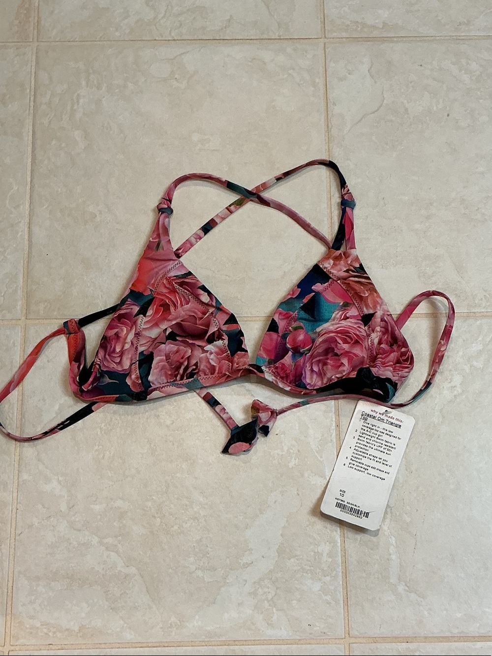 lululemon athletica Pink Rose Print Triangle Bikini Top